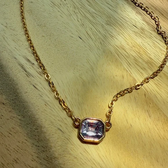 Dainty Gold Necklace with Purple Gemstone - Picture 2 of 6
